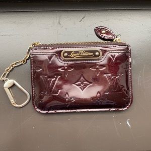 LV brown patent leather keychain wallet